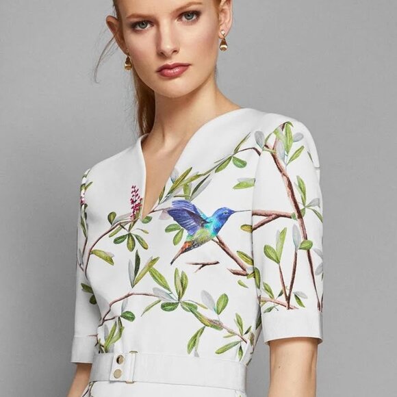Ted Baker EVRELY HIGHGROVE Hummingbird Branch Blossom Sheath Midi Dresss, TD 0 - Picture 12 of 16